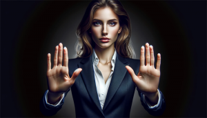 Una business woman fa il numeor 10 con le mani