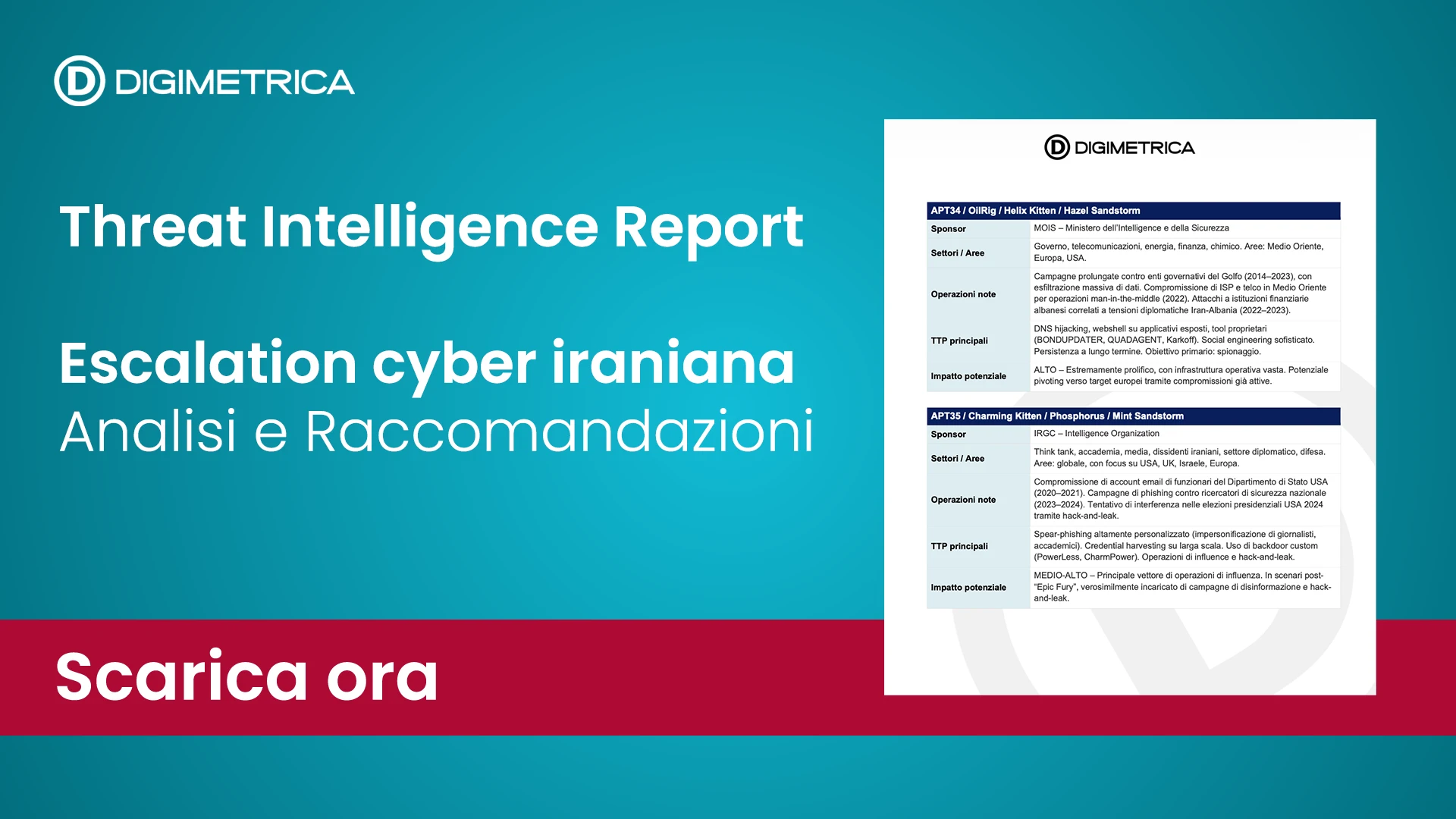 Threat Intelligence Report. Escalation cyber iraniana. Analisi e raccomandazioni. Scarica ora.